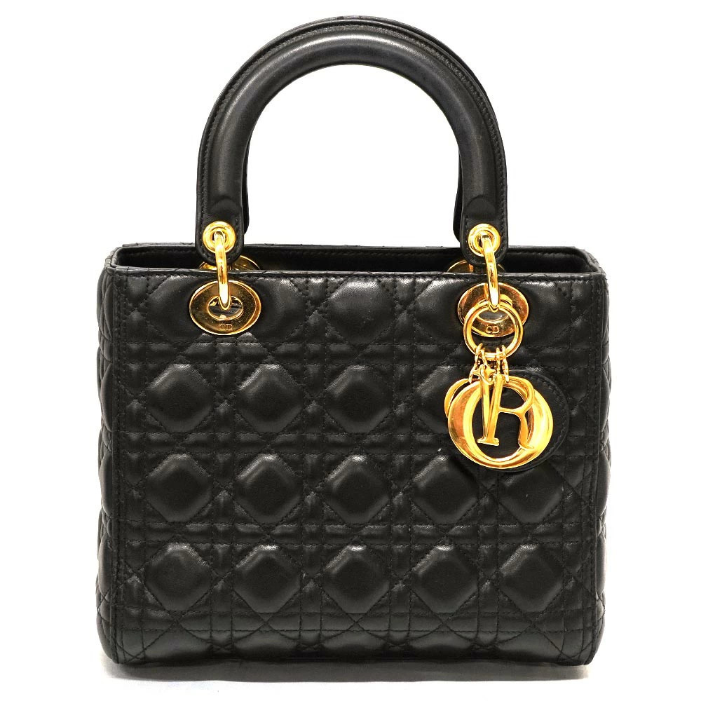 Dior Lady Handbag Leather Black Lambskin
